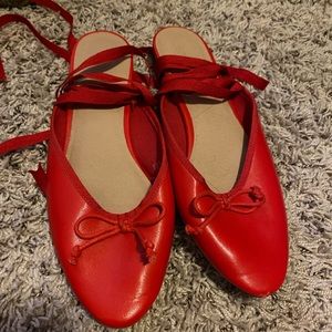 Urban Outfitters Red Lace Up Ballet Flats
